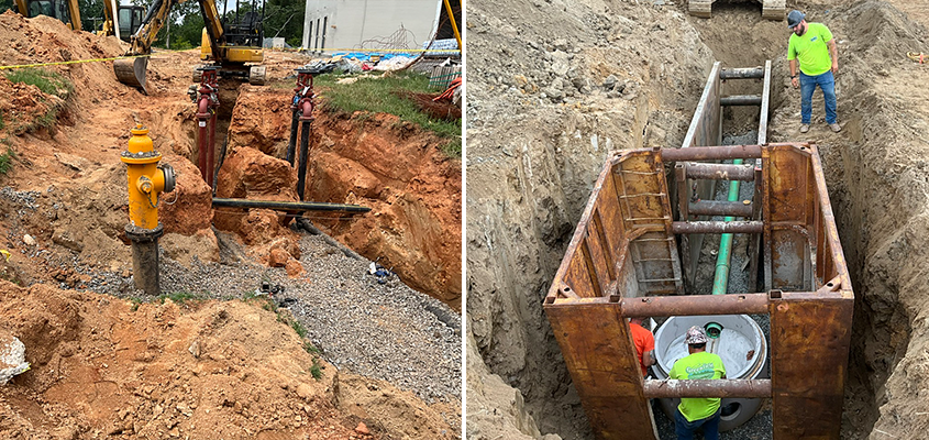 person working on site water and sewer utility job